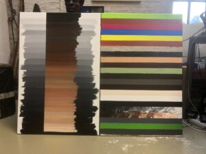 Roy Villevoye
Colours I Like  # 1 (dyptich), 2021 
Huidkleur schminck en diverse andere materialen op geprepareerd linnen.
90 x 120 cm (2 x 90 x 60 cm)
